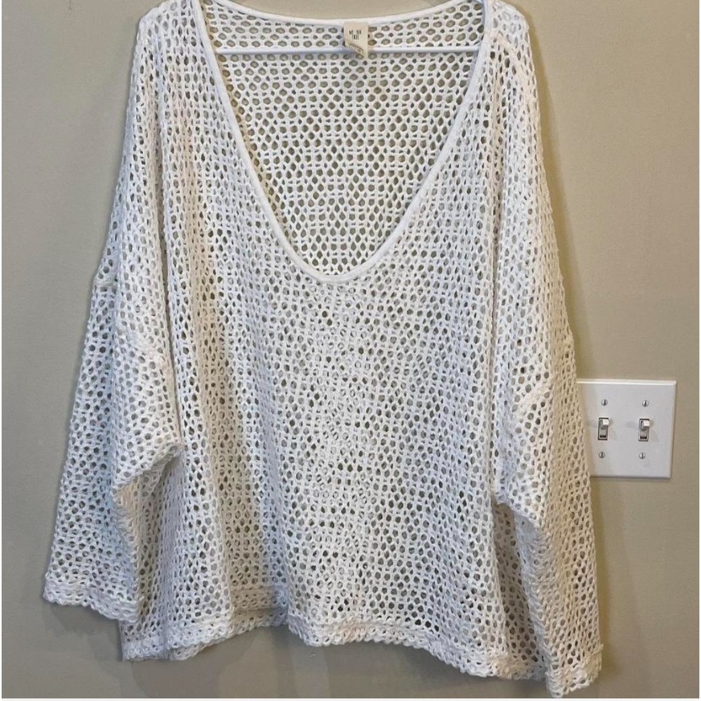 We The Free- Sweater- White-Oversized-V Neck-Stretchy-Lose Knit Size Small - Picture 2 of 5